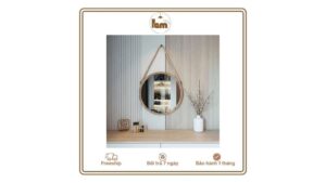 Gương tròn decor viền gỗ dây thừng treo tường có đèn led